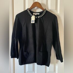 Boden Black Cardigan with Jeweled Collar